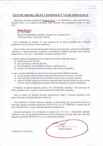 Gömrük generalımız Çexiyada 4 şirkət təsis etdirib Gömrük generalımız Çexiyada 4 şirkət təsis etdirib