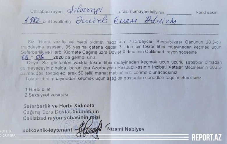 Azərbaycanda hərbi xidmət keçən gənc yenidən əsgərliyə çağırıldı