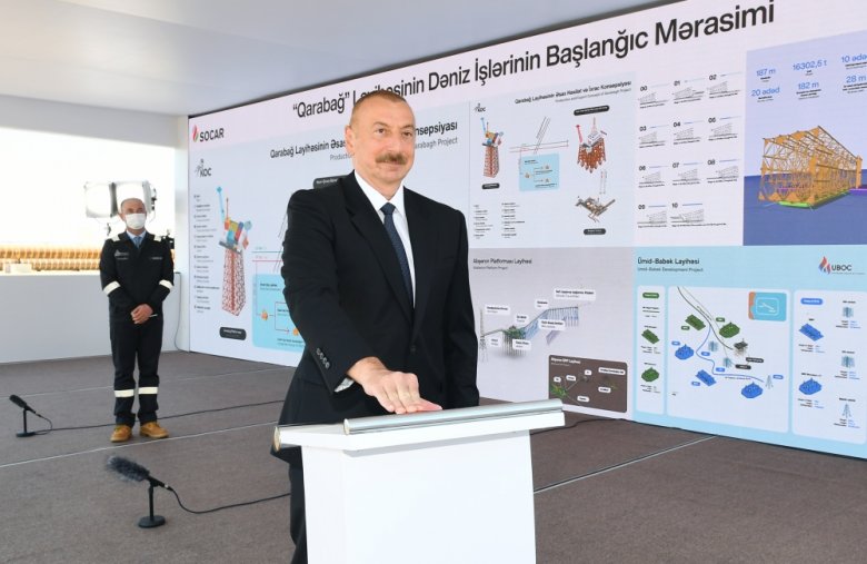 Prezident “Qarabağ” dayaq blokunun dənizə yola salınması mərasimində - İlham Əliyev AzTV-yə müsahibə verdi