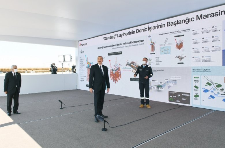 Prezident “Qarabağ” dayaq blokunun dənizə yola salınması mərasimində - İlham Əliyev AzTV-yə müsahibə verdi